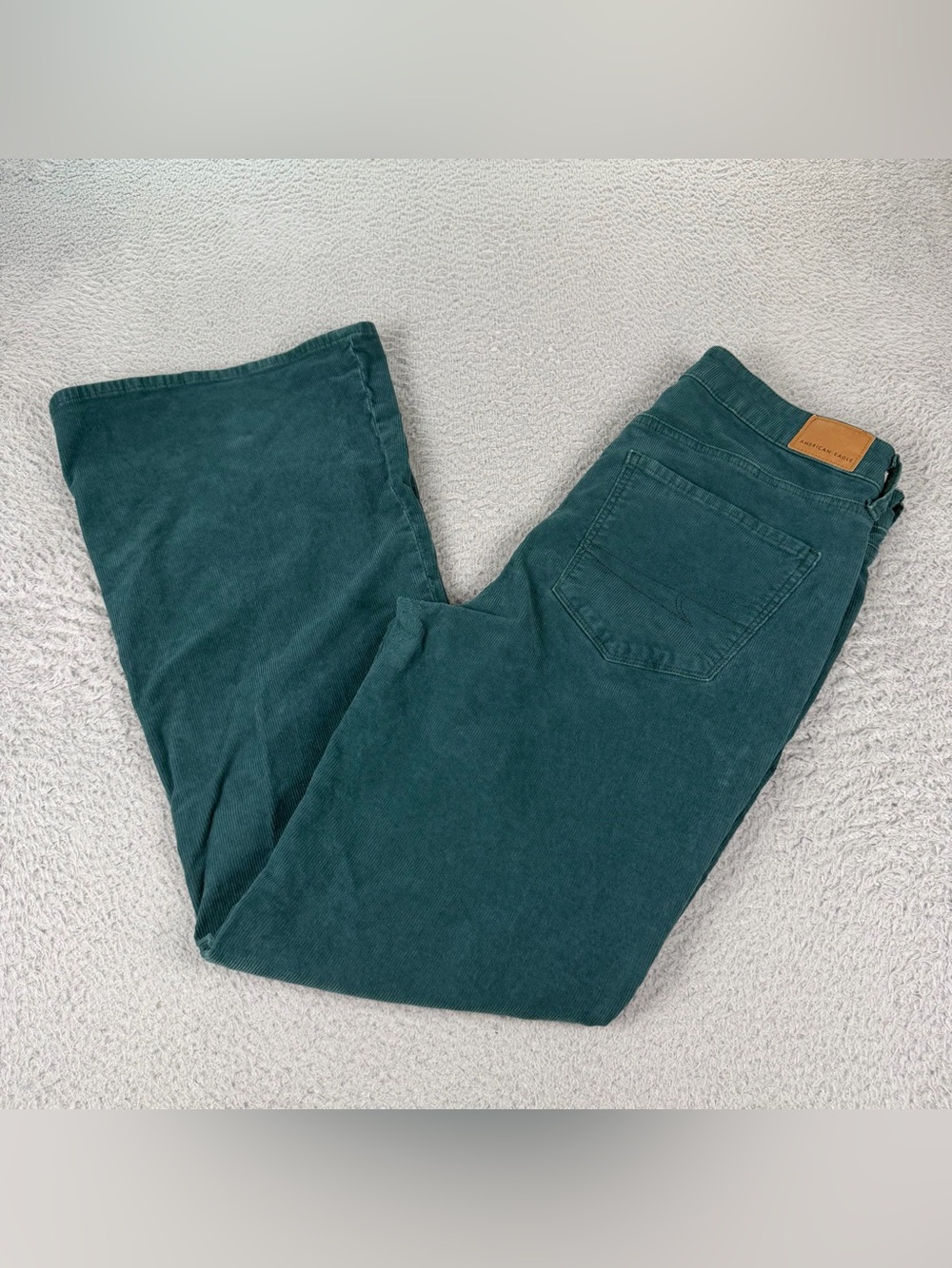 American Eagle Corduroy Pants Womens 10 Regular Green Super High Rise Flare Y2K - Picture 1 of 14